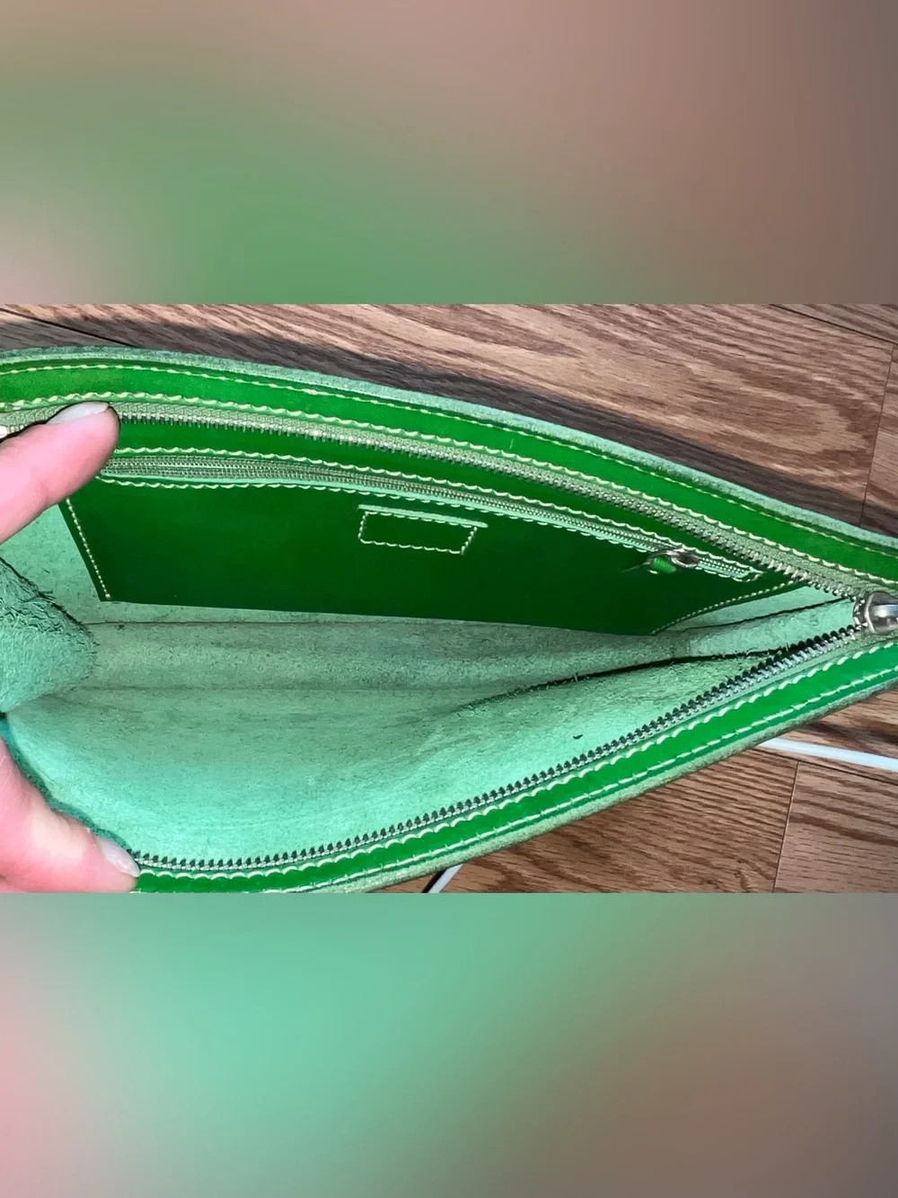 kate spade Emerald Green Leather Pouch Wallet wristlet strap - Picture 13 of 16